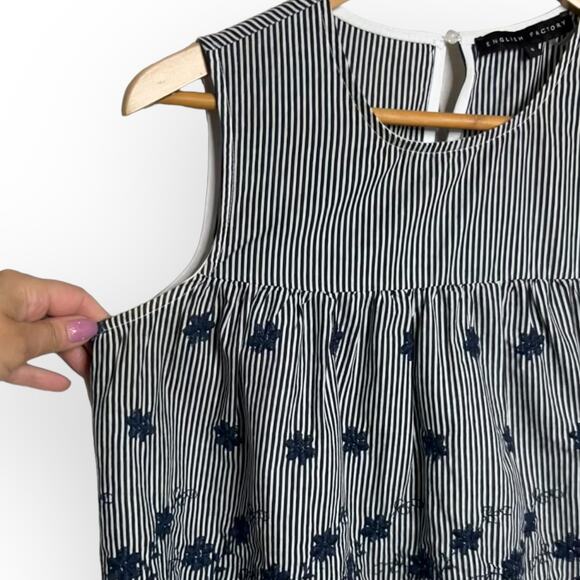 English Factory Women's Blue & White Striped Cotton Embroidered Blouse Size S - Picture 6 of 13
